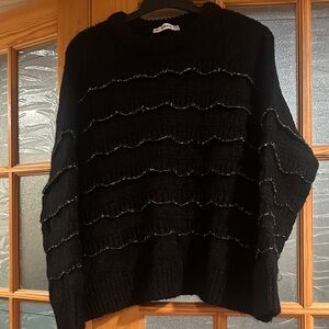 Zara Black Sweater with Subtle Textured Stripes